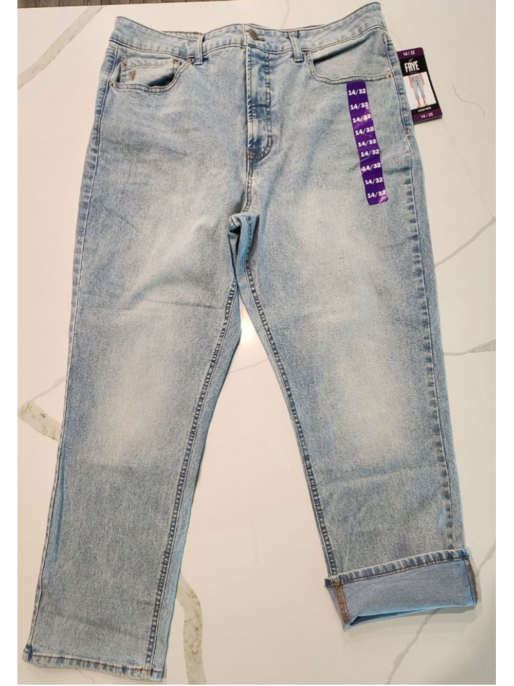 NWT Frye Stevie Wash High Rise Cuffed Jeans Size 14/32 Light Blue Stretch Denim